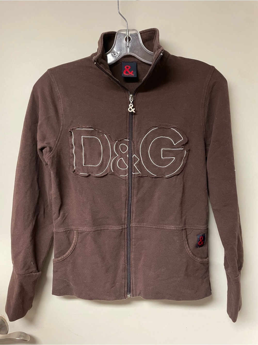 Y2K D&G Chocolate Brown Logo Zip Jacket Size Large